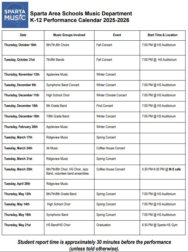 Band Choir Schedule 25-26
